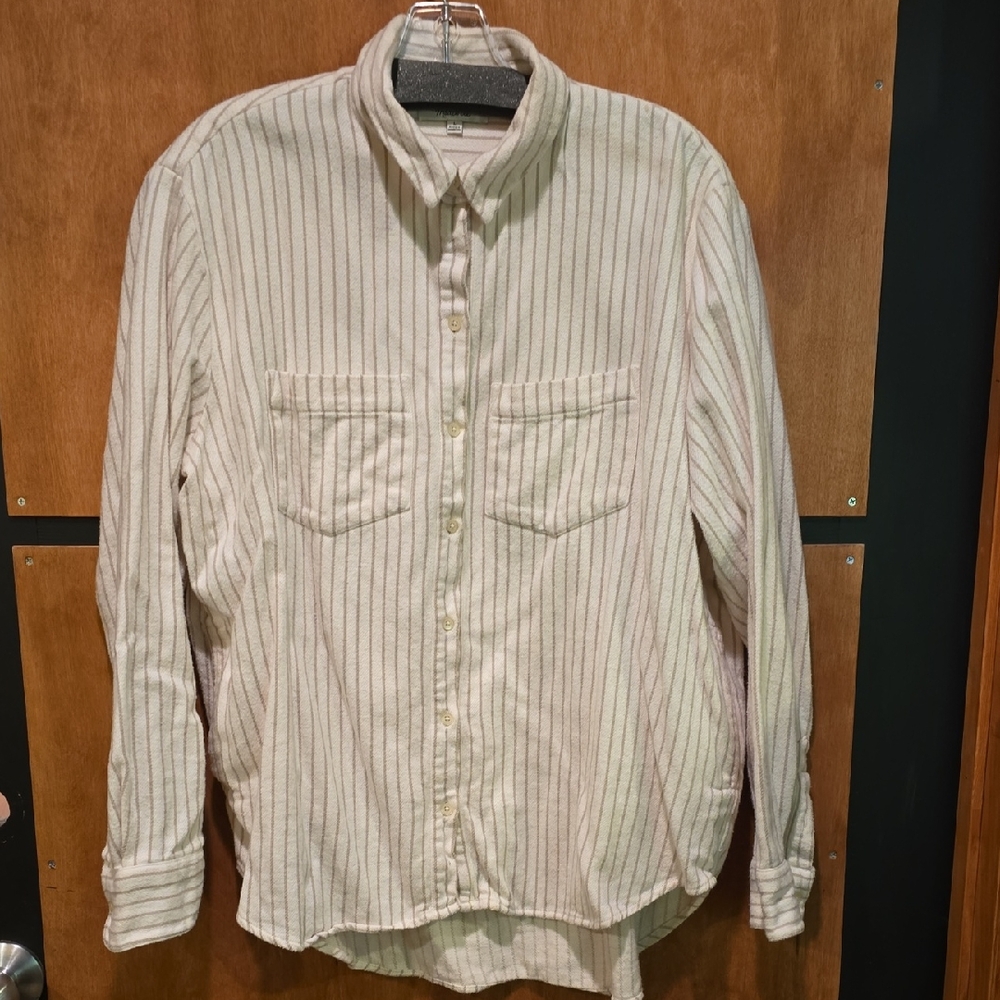 Madewell Cream Striped Women's Button Down Shirt